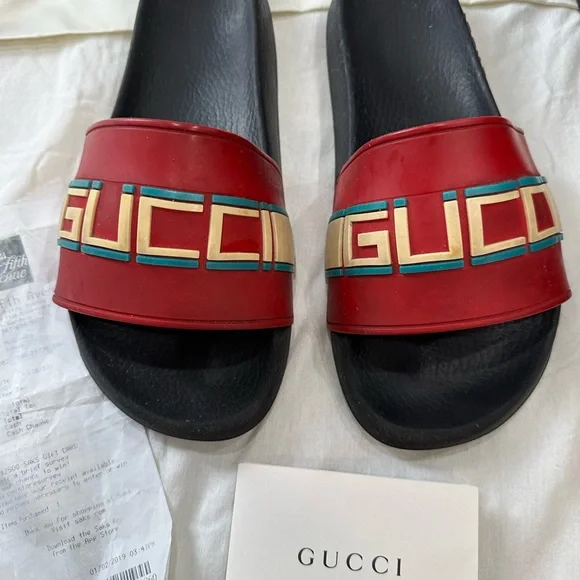 Gucci Red and Black Slide Sandals - Picture 2 of 10